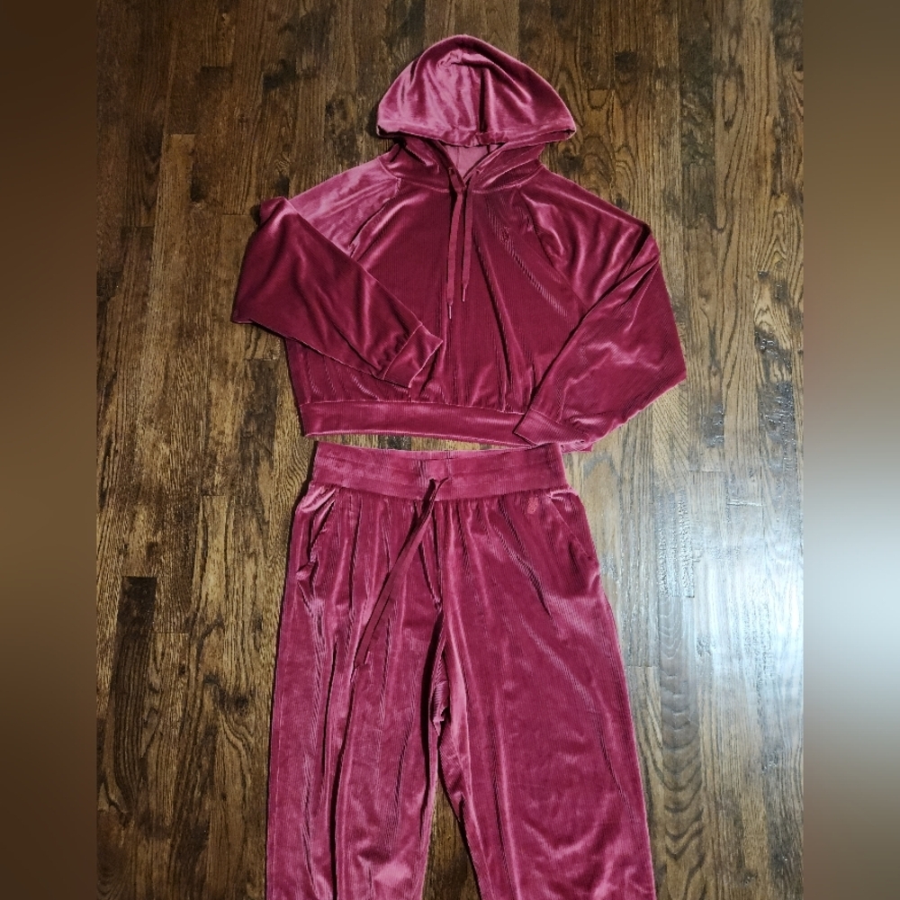 Victoria’s Secret On Point 2-piece Ribbed Velour Hoodie Pants Outfit Wine large
